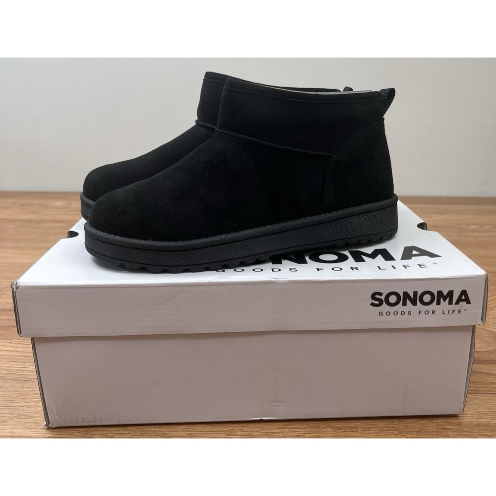 Sonoma Kazz Youth Girls Size 3 Micro Fiber Ankle Boots Faux Fur Lined Black NEW